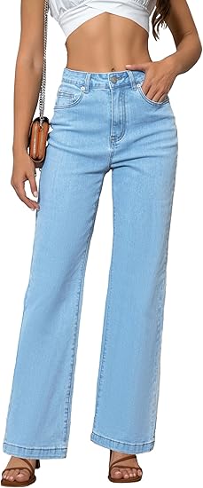 Jeans High Waisted Straight Leg Loose Stretchy