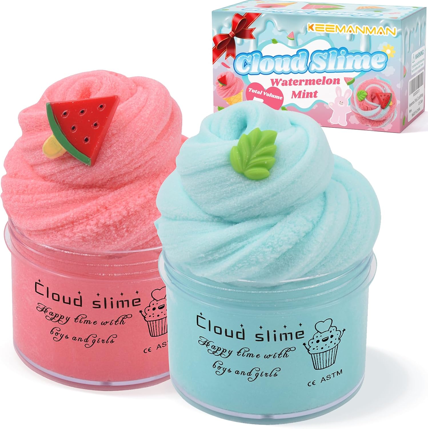 2 Pack Cloud Slime Kit with Red Watermelon and Mint Charms