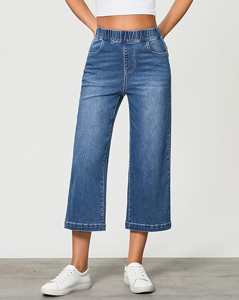 Capri Jeans for Women Wide Leg High Waisted