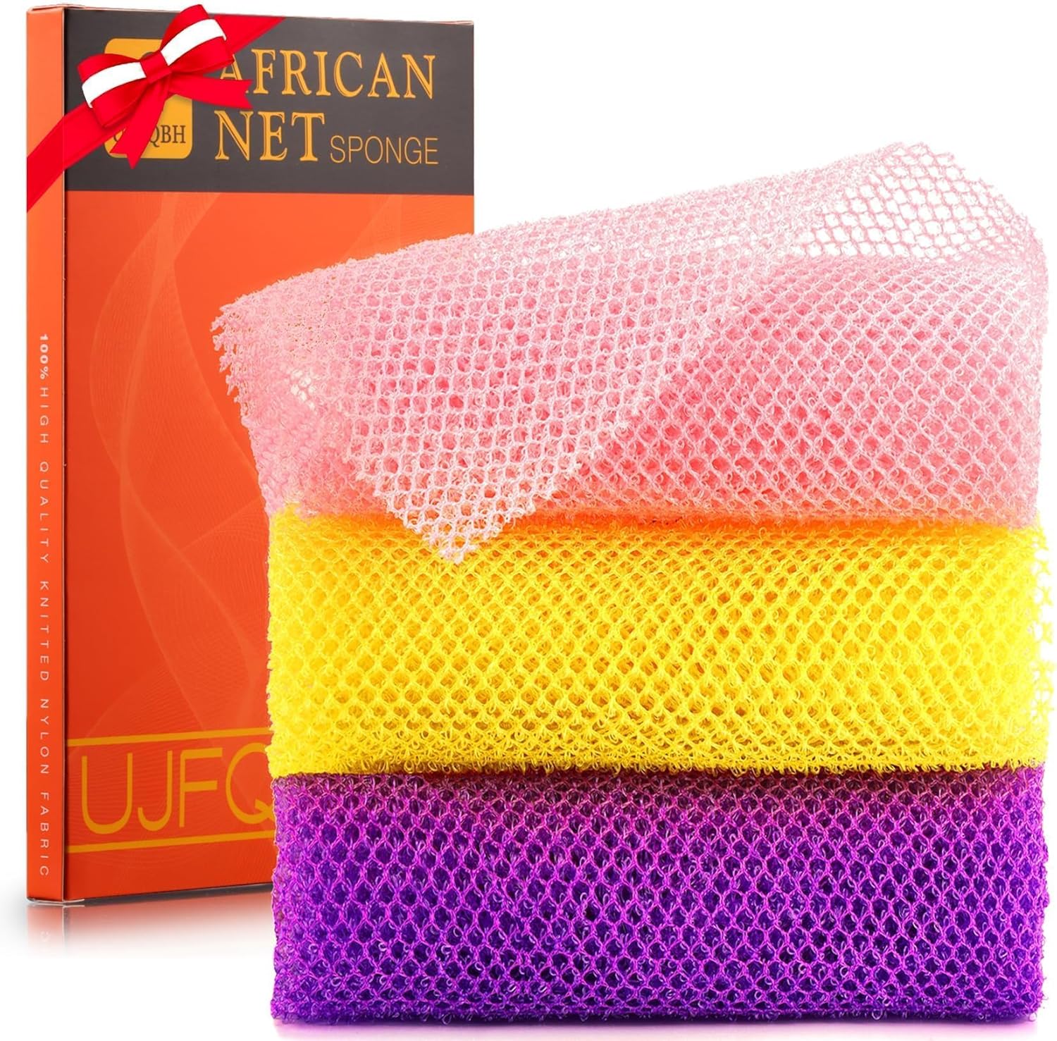3 Pieces African Bath Sponge African Net Long Net Bath Sponge Exfoliating Shower Body Scrubber