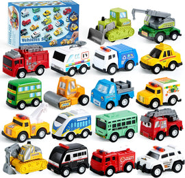 18 Pcs Pull Back City Cars and Trucks Toy Vehicles Set